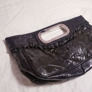 3/$45 Black clutch bag purse silver magnetic distressed look